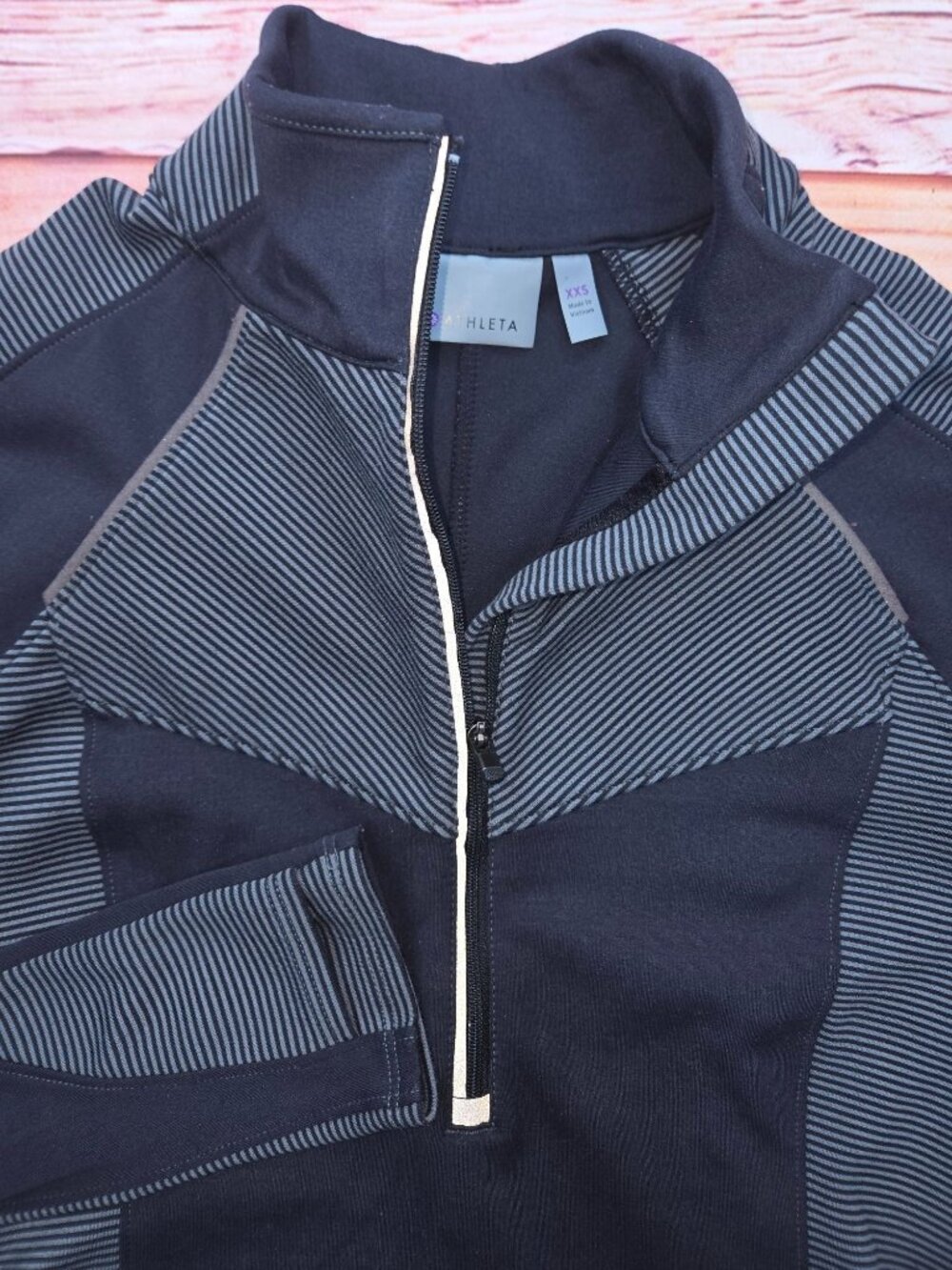 Athleta Womens Navy Striped 1/4 Zip Athletic Pullover XXS
